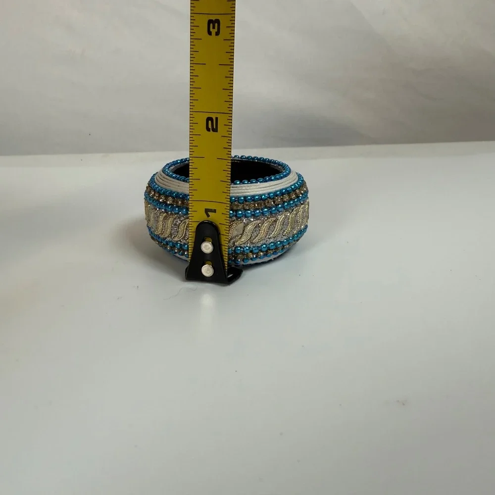 Aman‎ Beaded Napkin Rings Set of 4 Blue Gold Decorative Dining Table